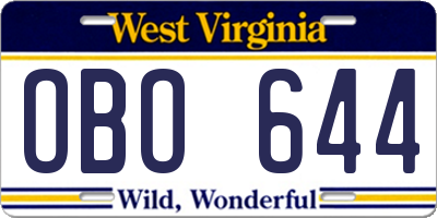 WV license plate OBO644