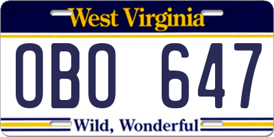 WV license plate OBO647