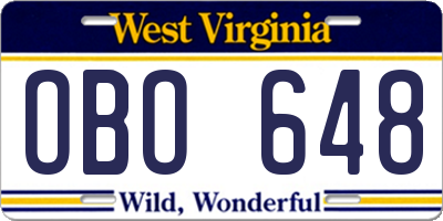 WV license plate OBO648