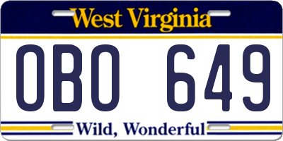 WV license plate OBO649