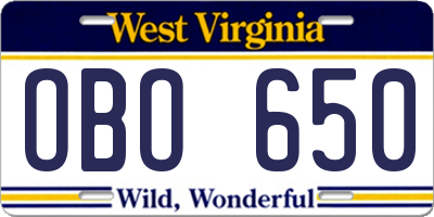 WV license plate OBO650