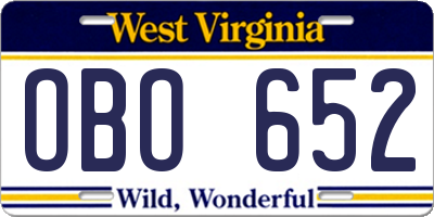 WV license plate OBO652