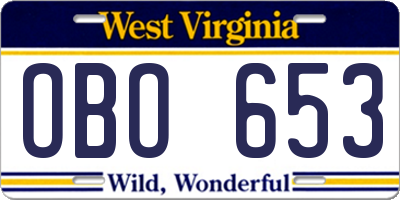 WV license plate OBO653