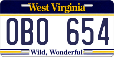 WV license plate OBO654
