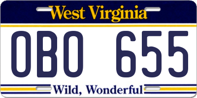 WV license plate OBO655