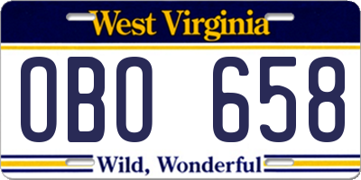 WV license plate OBO658