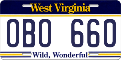 WV license plate OBO660