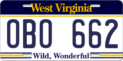 WV license plate OBO662