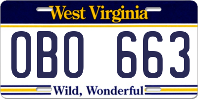 WV license plate OBO663
