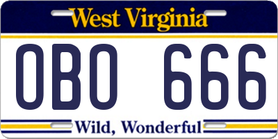 WV license plate OBO666