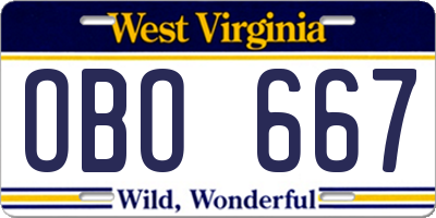 WV license plate OBO667