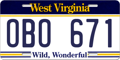 WV license plate OBO671