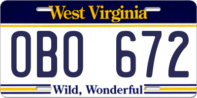 WV license plate OBO672