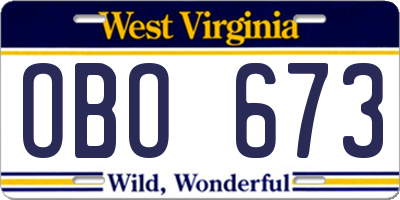 WV license plate OBO673