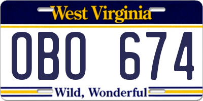 WV license plate OBO674