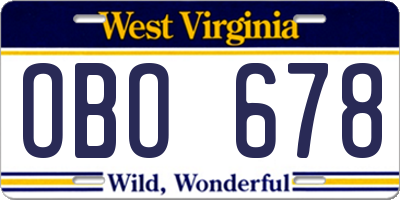 WV license plate OBO678