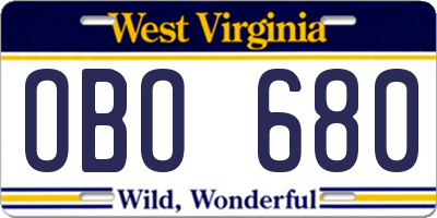 WV license plate OBO680