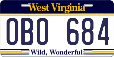 WV license plate OBO684