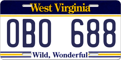 WV license plate OBO688
