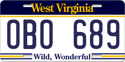WV license plate OBO689
