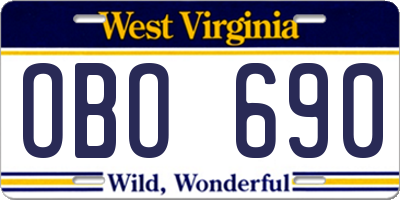 WV license plate OBO690