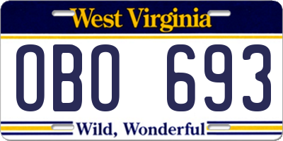 WV license plate OBO693