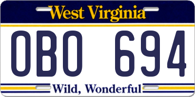 WV license plate OBO694