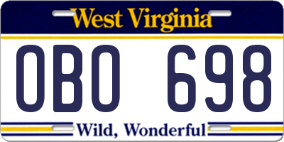 WV license plate OBO698