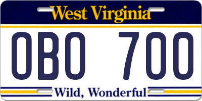 WV license plate OBO700