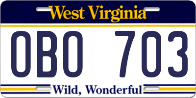WV license plate OBO703