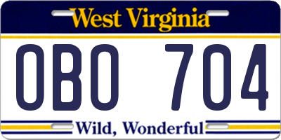 WV license plate OBO704