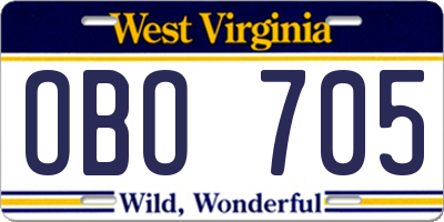 WV license plate OBO705