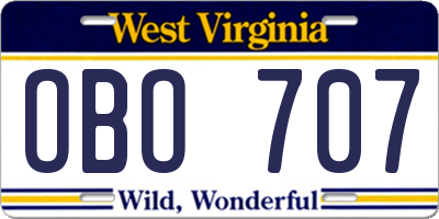 WV license plate OBO707