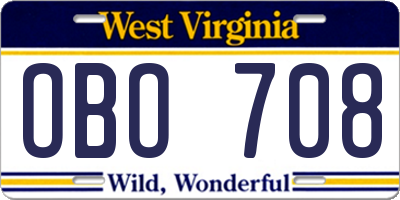 WV license plate OBO708