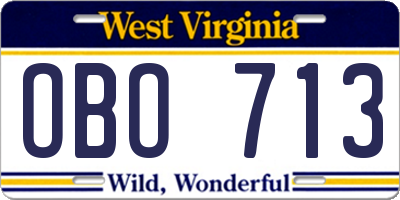 WV license plate OBO713