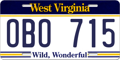 WV license plate OBO715