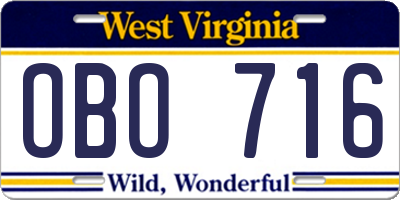 WV license plate OBO716