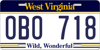 WV license plate OBO718