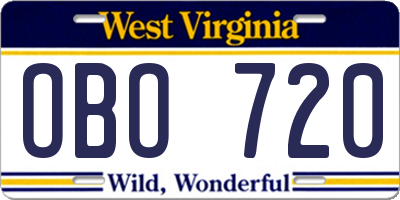 WV license plate OBO720