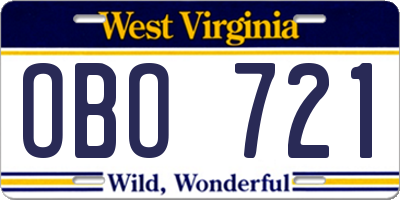 WV license plate OBO721