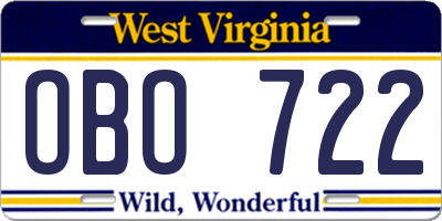 WV license plate OBO722