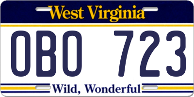 WV license plate OBO723