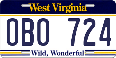 WV license plate OBO724