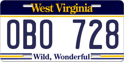 WV license plate OBO728