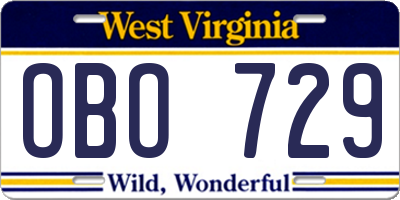 WV license plate OBO729