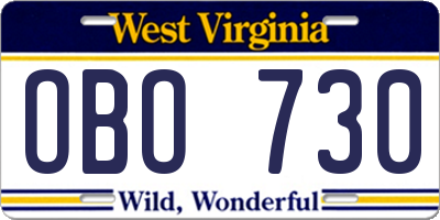 WV license plate OBO730