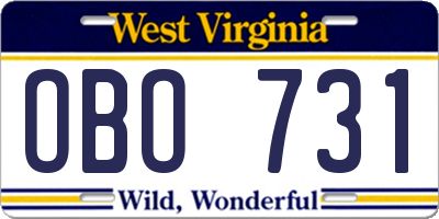 WV license plate OBO731