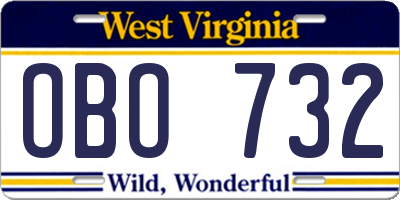 WV license plate OBO732