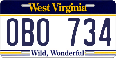 WV license plate OBO734