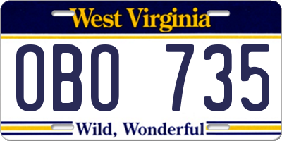 WV license plate OBO735